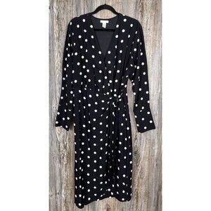H&M Women’s Black/White Polka Dot V Neck Wrap Midi‎ Dress Size Medium